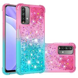 Rainbow Gradient Liquid Glitter Quicksand Sequins Phone Case for Mi Xiaomi Poco M3 - Pink Blue