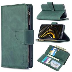 Binfen Color BF02 Sensory Buckle Zipper Multifunction Leather Phone Wallet for Mi Xiaomi Poco M3 - Dark Green