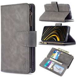 Binfen Color BF02 Sensory Buckle Zipper Multifunction Leather Phone Wallet for Mi Xiaomi Poco M3 - Gray