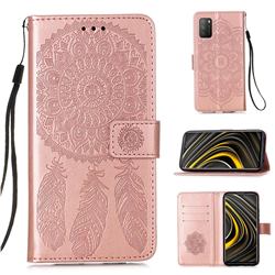 Embossing Dream Catcher Mandala Flower Leather Wallet Case for Mi Xiaomi Poco M3 - Rose Gold