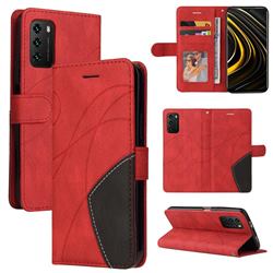 Luxury Two-color Stitching Leather Wallet Case Cover for Mi Xiaomi Poco M3 - Red