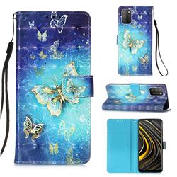 Gold Butterfly 3D Painted Leather Wallet Case for Mi Xiaomi Poco M3