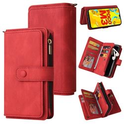 Luxury Multi-functional Zipper Wallet Leather Phone Case Cover for Mi Xiaomi Poco M3 - Red