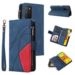 Luxury Two-color Stitching Multi-function Zipper Leather Wallet Case Cover for Mi Xiaomi Poco M3 - Blue