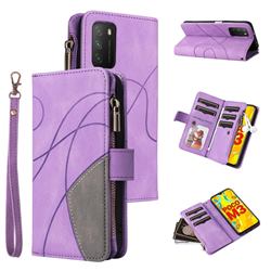 Luxury Two-color Stitching Multi-function Zipper Leather Wallet Case Cover for Mi Xiaomi Poco M3 - Purple