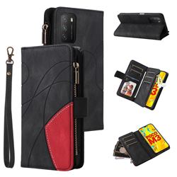 Luxury Two-color Stitching Multi-function Zipper Leather Wallet Case Cover for Mi Xiaomi Poco M3 - Black