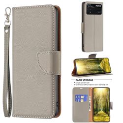 Classic Luxury Litchi Leather Phone Wallet Case for Mi Xiaomi Poco M4 Pro 4G - Gray