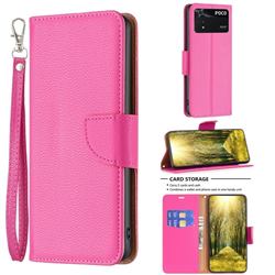 Classic Luxury Litchi Leather Phone Wallet Case for Mi Xiaomi Poco M4 Pro 4G - Rose