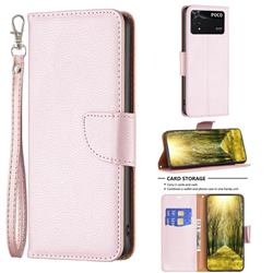Classic Luxury Litchi Leather Phone Wallet Case for Mi Xiaomi Poco M4 Pro 4G - Golden