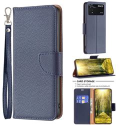 Classic Luxury Litchi Leather Phone Wallet Case for Mi Xiaomi Poco M4 Pro 4G - Blue