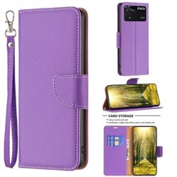 Classic Luxury Litchi Leather Phone Wallet Case for Mi Xiaomi Poco M4 Pro 4G - Purple
