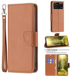 Classic Luxury Litchi Leather Phone Wallet Case for Mi Xiaomi Poco M4 Pro 4G - Brown