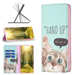 Hand Up Cat Slim Magnetic Attraction Wallet Flip Cover for Mi Xiaomi Poco M4 Pro 4G