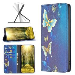 Gold Butterfly Slim Magnetic Attraction Wallet Flip Cover for Mi Xiaomi Poco M4 Pro 4G