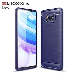 Luxury Carbon Fiber Brushed Wire Drawing Silicone TPU Back Cover for Mi Xiaomi Poco X3 NFC - Navy