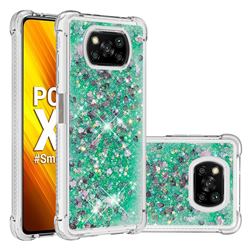 Dynamic Liquid Glitter Sand Quicksand TPU Case for Mi Xiaomi Poco X3 NFC - Green Love Heart