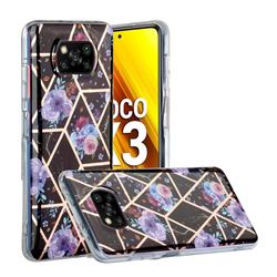 Black Flower Painted Marble Electroplating Protective Case for Mi Xiaomi Poco X3 NFC