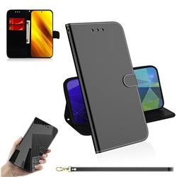 Shining Mirror Like Surface Leather Wallet Case for Mi Xiaomi Poco X3 NFC - Black