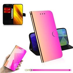 Shining Mirror Like Surface Leather Wallet Case for Mi Xiaomi Poco X3 NFC - Rainbow Gradient