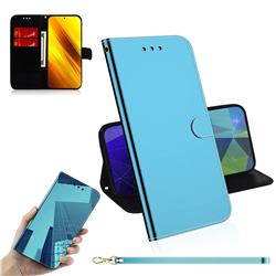 Shining Mirror Like Surface Leather Wallet Case for Mi Xiaomi Poco X3 NFC - Blue