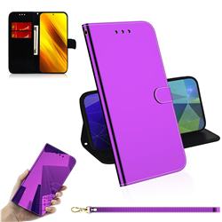 Shining Mirror Like Surface Leather Wallet Case for Mi Xiaomi Poco X3 NFC - Purple