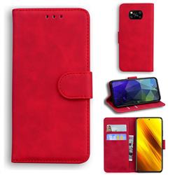 Retro Classic Skin Feel Leather Wallet Phone Case for Mi Xiaomi Poco X3 NFC - Red