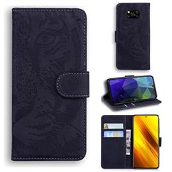 Intricate Embossing Tiger Face Leather Wallet Case for Mi Xiaomi Poco X3 NFC - Black