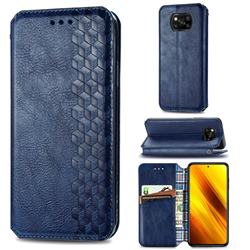 Ultra Slim Fashion Business Card Magnetic Automatic Suction Leather Flip Cover for Mi Xiaomi Poco X3 NFC - Dark Blue