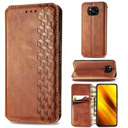 Ultra Slim Fashion Business Card Magnetic Automatic Suction Leather Flip Cover for Mi Xiaomi Poco X3 NFC - Brown