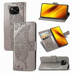 Embossing Mandala Flower Butterfly Leather Wallet Case for Mi Xiaomi Poco X3 NFC - Gray