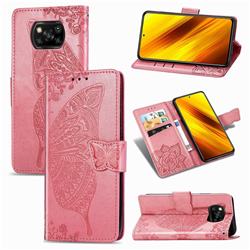 Embossing Mandala Flower Butterfly Leather Wallet Case for Mi Xiaomi Poco X3 NFC - Pink