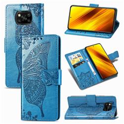 Embossing Mandala Flower Butterfly Leather Wallet Case for Mi Xiaomi Poco X3 NFC - Blue