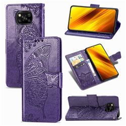Embossing Mandala Flower Butterfly Leather Wallet Case for Mi Xiaomi Poco X3 NFC - Dark Purple