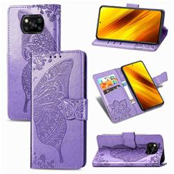 Embossing Mandala Flower Butterfly Leather Wallet Case for Mi Xiaomi Poco X3 NFC - Light Purple
