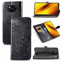 Embossing Imprint Mandala Flower Leather Wallet Case for Mi Xiaomi Poco X3 NFC - Black