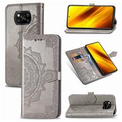Embossing Imprint Mandala Flower Leather Wallet Case for Mi Xiaomi Poco X3 NFC - Gray