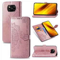 Embossing Imprint Mandala Flower Leather Wallet Case for Mi Xiaomi Poco X3 NFC - Rose Gold