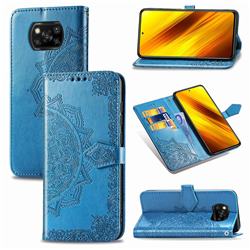 Embossing Imprint Mandala Flower Leather Wallet Case for Mi Xiaomi Poco X3 NFC - Blue
