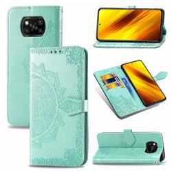 Embossing Imprint Mandala Flower Leather Wallet Case for Mi Xiaomi Poco X3 NFC - Green