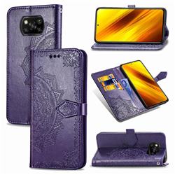 Embossing Imprint Mandala Flower Leather Wallet Case for Mi Xiaomi Poco X3 NFC - Purple