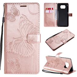 Embossing 3D Butterfly Leather Wallet Case for Mi Xiaomi Poco X3 NFC - Rose Gold
