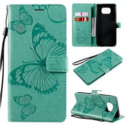 Embossing 3D Butterfly Leather Wallet Case for Mi Xiaomi Poco X3 NFC - Green