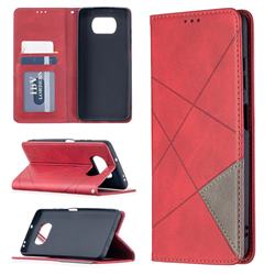 Prismatic Slim Magnetic Sucking Stitching Wallet Flip Cover for Mi Xiaomi Poco X3 NFC - Red