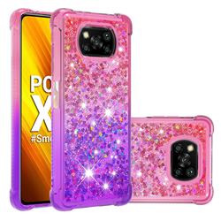 Rainbow Gradient Liquid Glitter Quicksand Sequins Phone Case for Mi Xiaomi Poco X3 NFC - Pink Purple