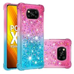 Rainbow Gradient Liquid Glitter Quicksand Sequins Phone Case for Mi Xiaomi Poco X3 NFC - Pink Blue
