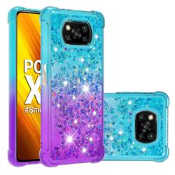 Rainbow Gradient Liquid Glitter Quicksand Sequins Phone Case for Mi Xiaomi Poco X3 NFC - Blue Purple