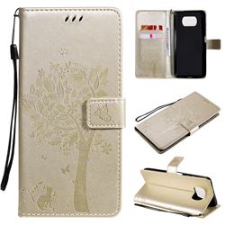 Embossing Butterfly Tree Leather Wallet Case for Mi Xiaomi Poco X3 NFC - Champagne
