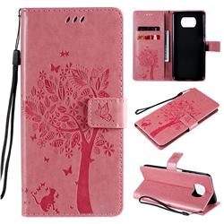 Embossing Butterfly Tree Leather Wallet Case for Mi Xiaomi Poco X3 NFC - Pink