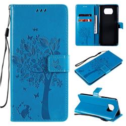 Embossing Butterfly Tree Leather Wallet Case for Mi Xiaomi Poco X3 NFC - Blue