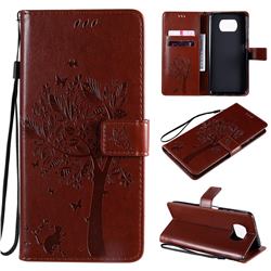 Embossing Butterfly Tree Leather Wallet Case for Mi Xiaomi Poco X3 NFC - Coffee